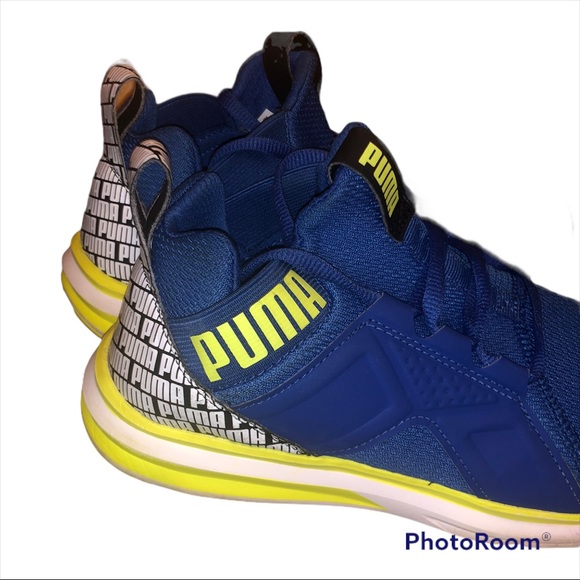 Blue/Lime/White Puma Enzo Kids  Repeat Cat Running Shoes Size 5.5 C - Picture 4 of 5